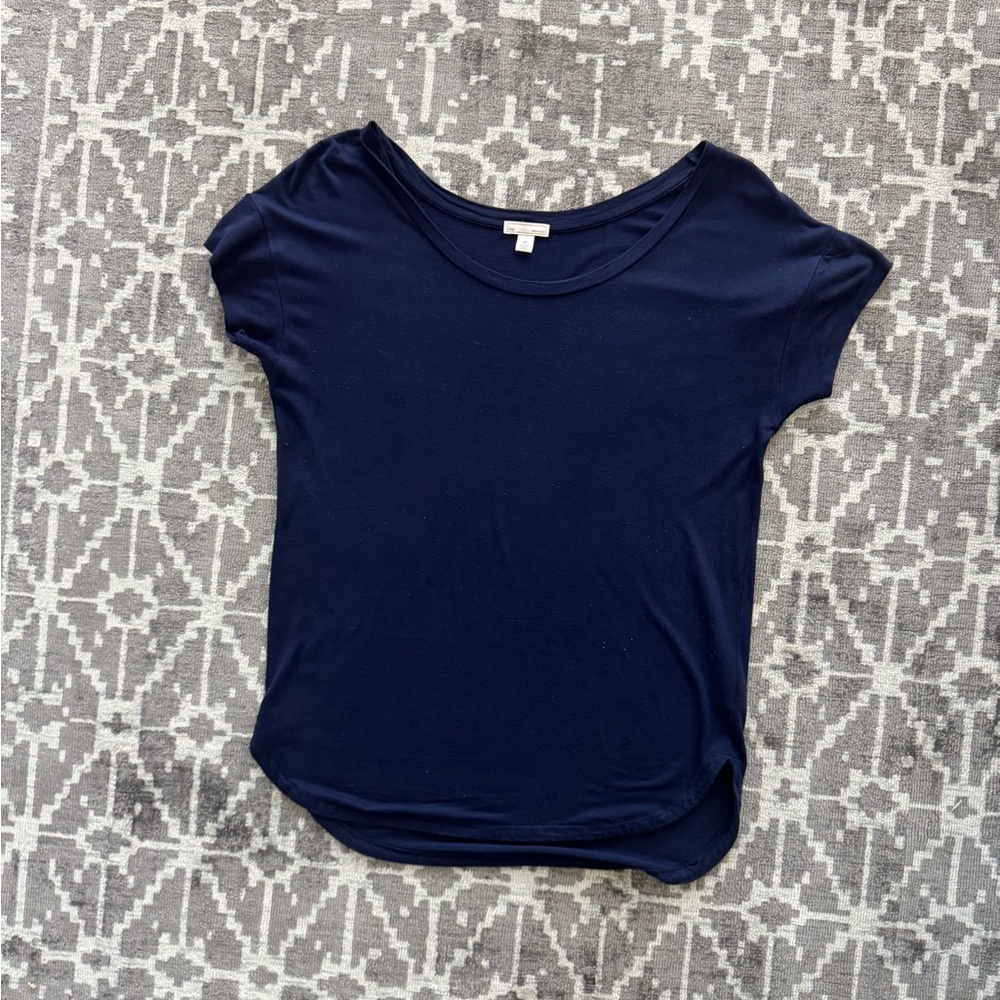 GAP Blue Cap Sleeve Relaxed T-Shirt Dropped Sleeve Curved Hem XS
